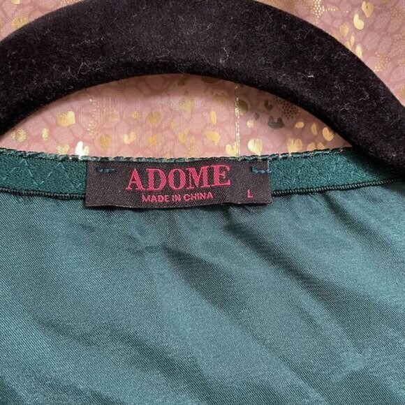 Adome Dark Emerald Green Short Satin Silky Kimono Robe, Large - Picture 3 of 8
